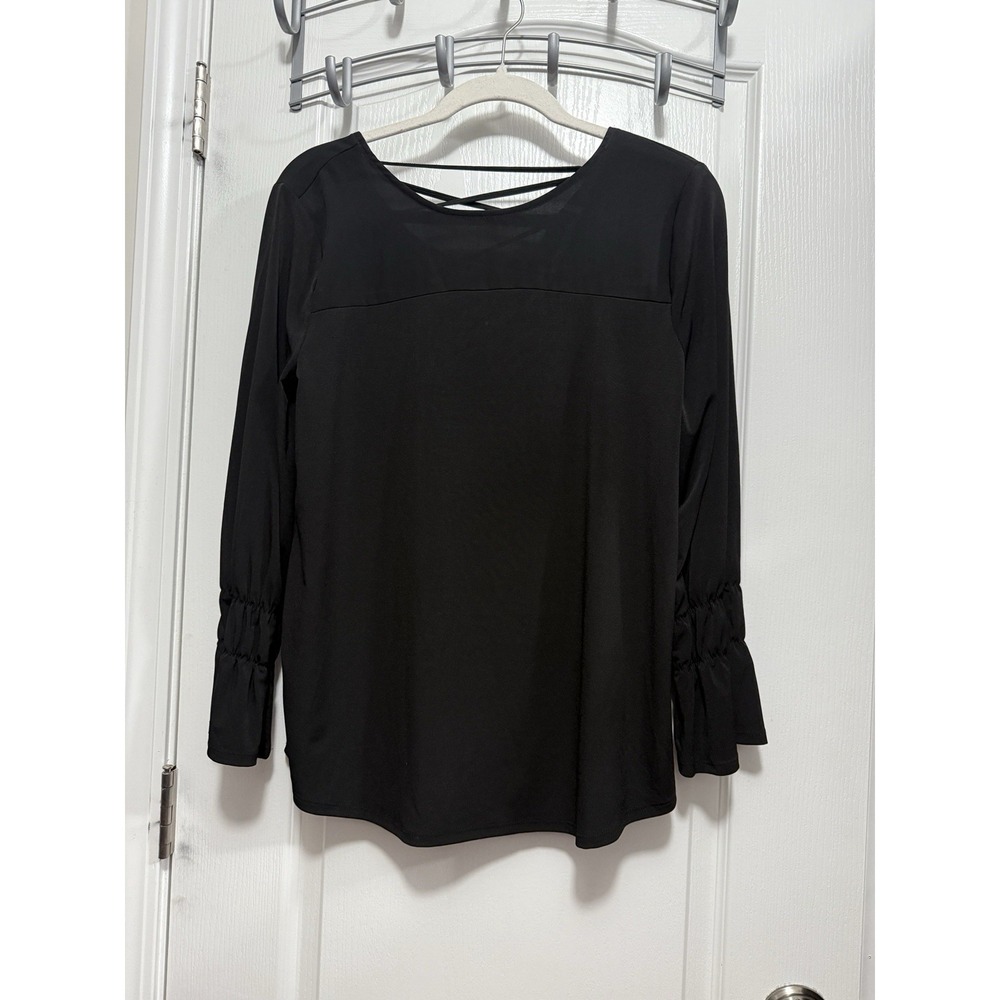 NWT Chico's Blouse Size 1 M Back Detail Long Sleeve Top Black Lace up Tie Witchy